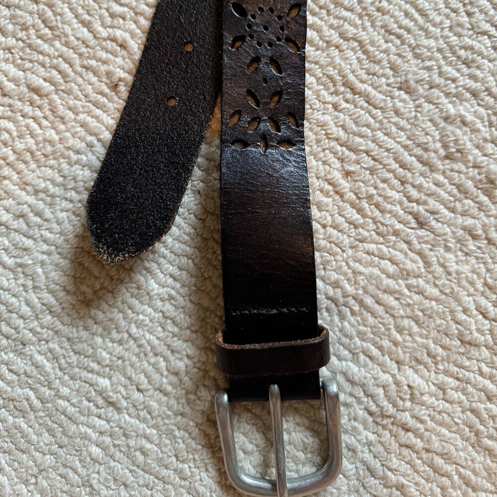 Brown Leather Flower Belt
